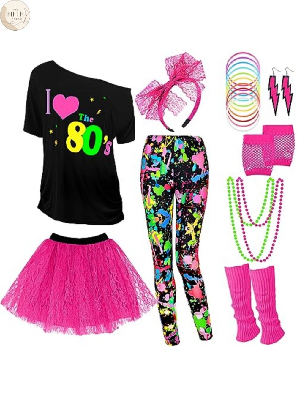 19-Piece 80s Costume Set Women Leggings Tutu Neon Accessories